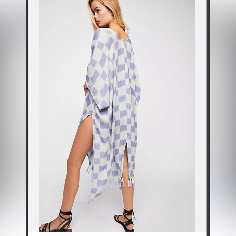 Free People Lavender and White Check Knit Cover-Up